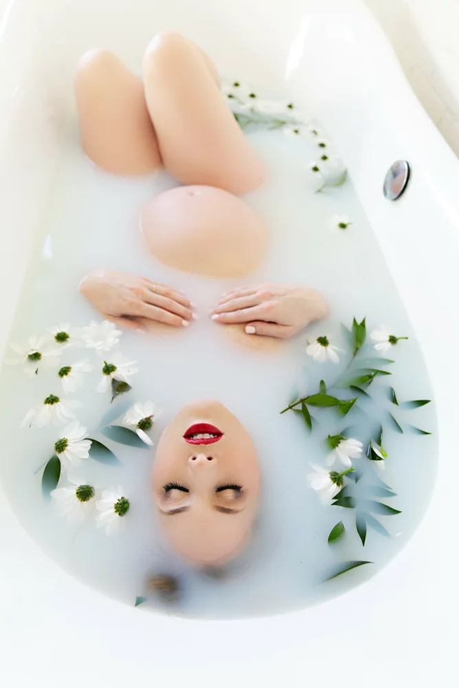 Image of maternity nude milk bath