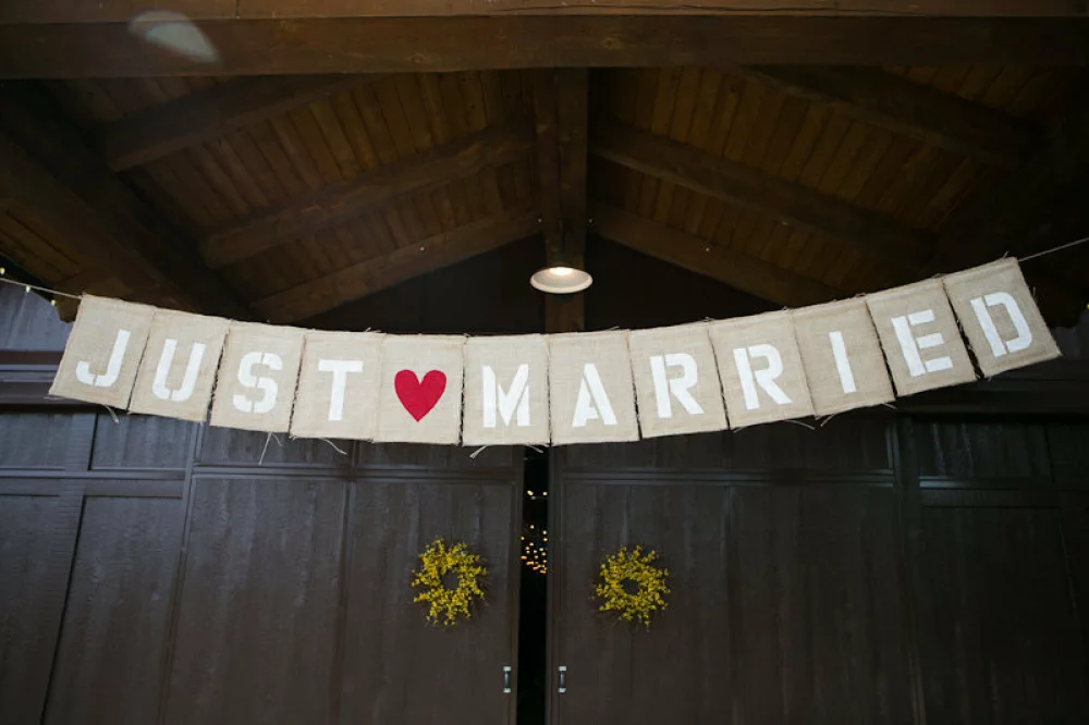 Image of just married banner barn