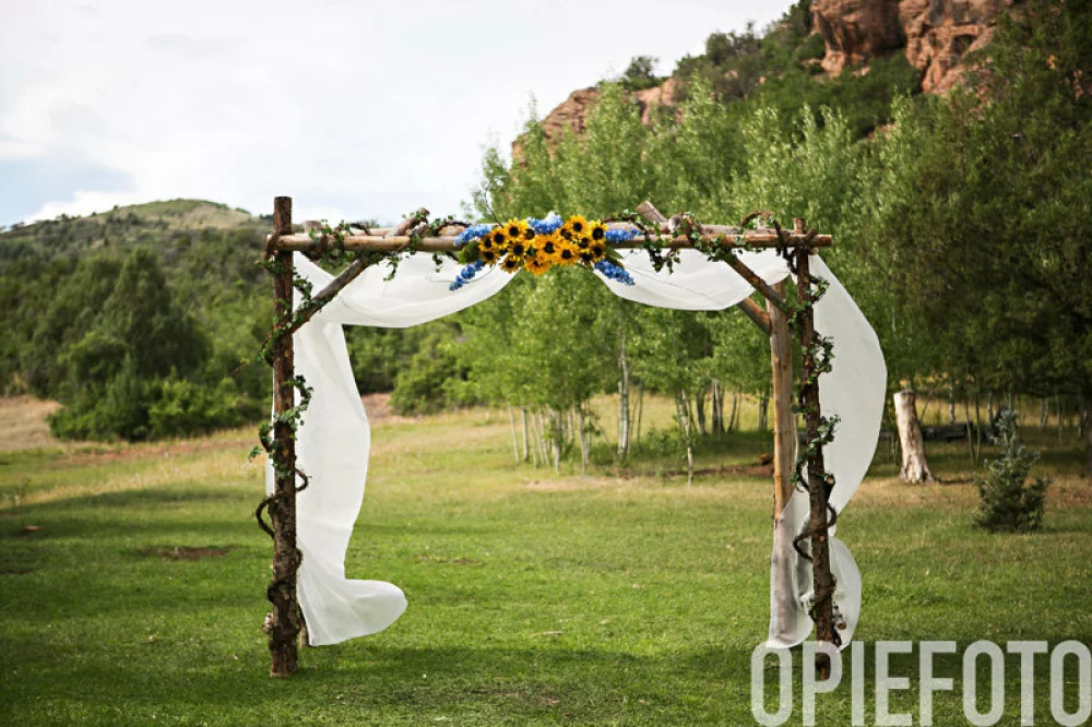 Image of rustic moutain wedding arbor