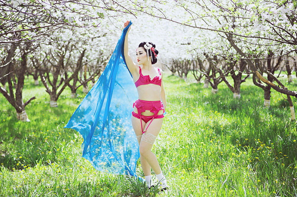 Geisha Boudoir Lingerie Hot Pink Cherry Blossoms